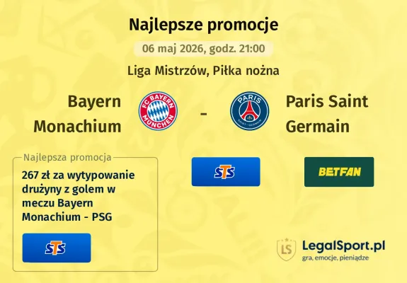 STS: 500 zł za poprawny Bet Builder na mecz Bayern - PSG