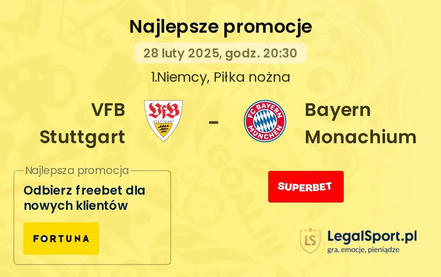 Promocja Superbet na VFB Stuttgart - Bayern Monachium: 300 zł za wygraną Bawarczyków! (28.02.2025)