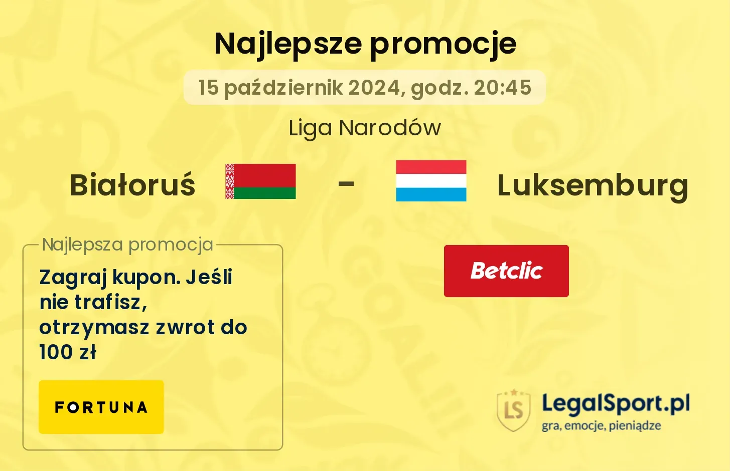 Białoruś - Luksemburg promocje bukmacherskie 15.10, 20:45