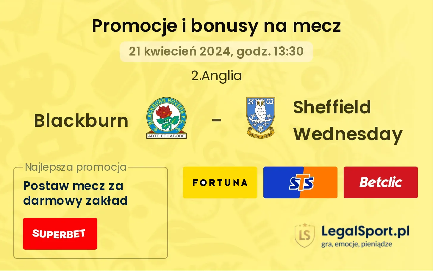 Blackburn - Sheffield Wednesday promocje bonusy na mecz