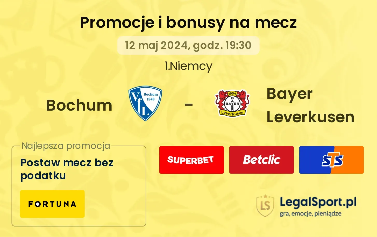 Bochum - Bayer Leverkusen bonusy i promocje (12.05, 19:30)
