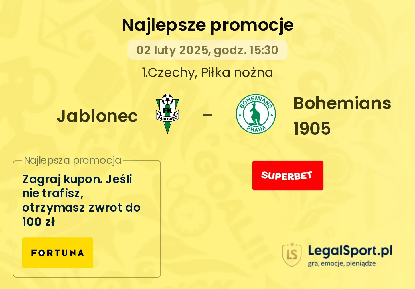 Jablonec - Bohemians 1905 promocje bukmacherskie
