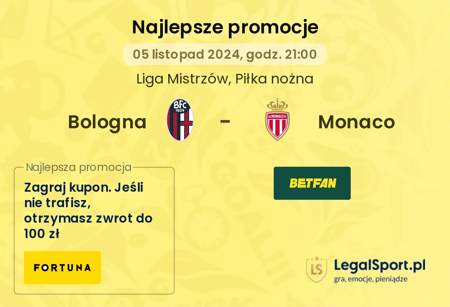 Bologna - Monaco promocje u bukmacherów 05.11, 21:00