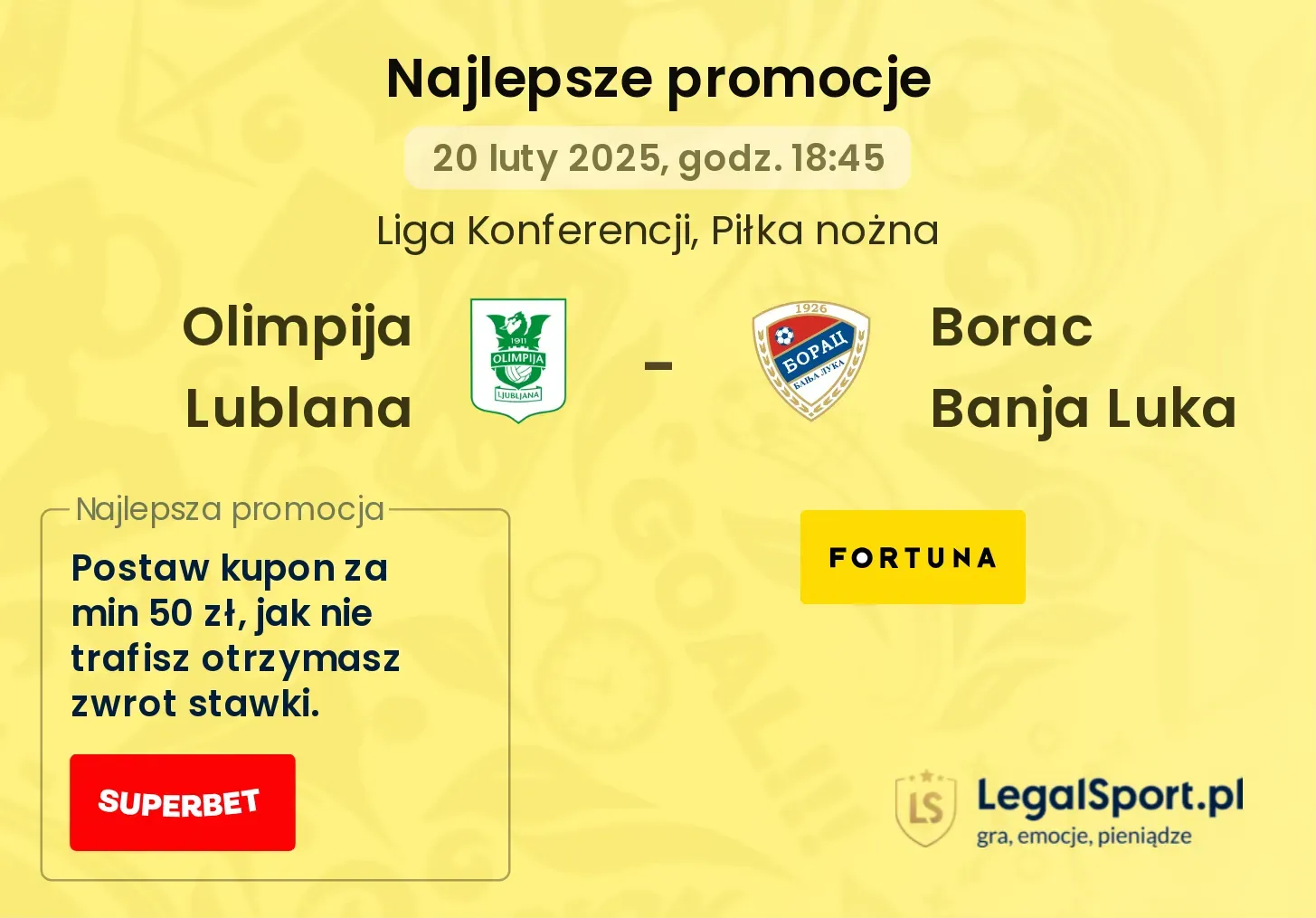 Olimpija Lublana - Borac Banja Luka promocje bukmacherskie