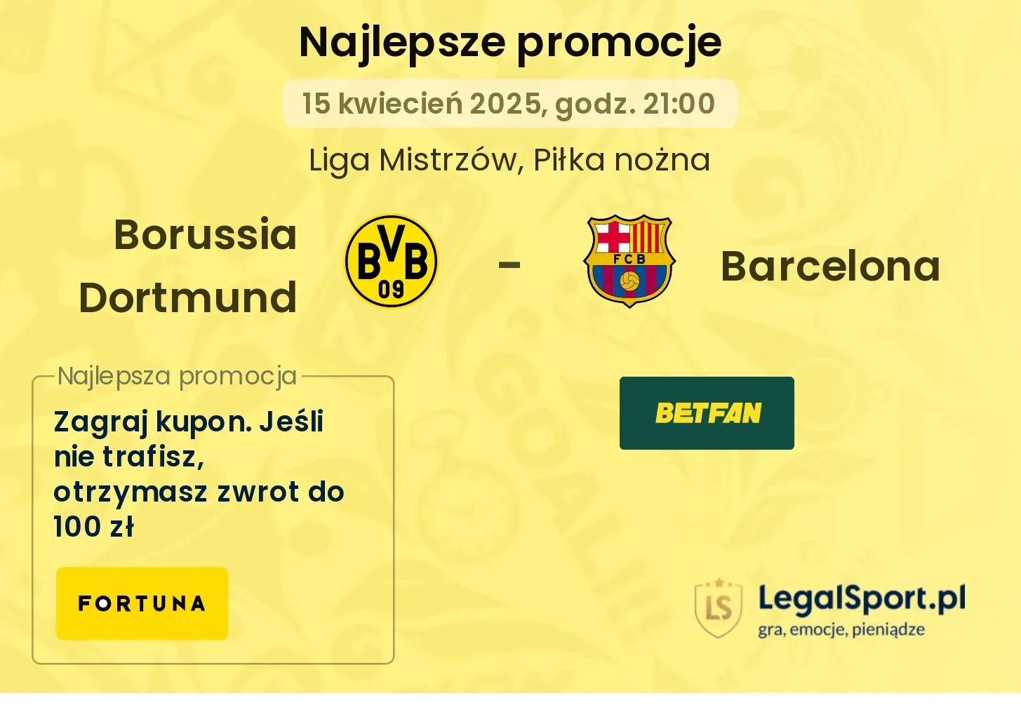 400 zł bonusu jeśli Lewandowski odda celny strzał w meczu BVB - Barcelona