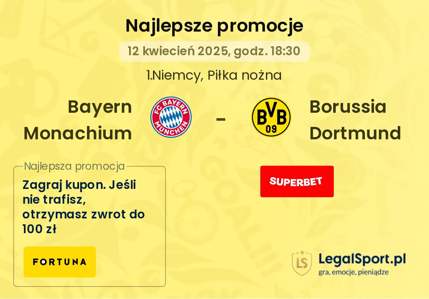Bonus 300 zł za wskazanie zwycięzcy meczu Bayern vs Dortmund