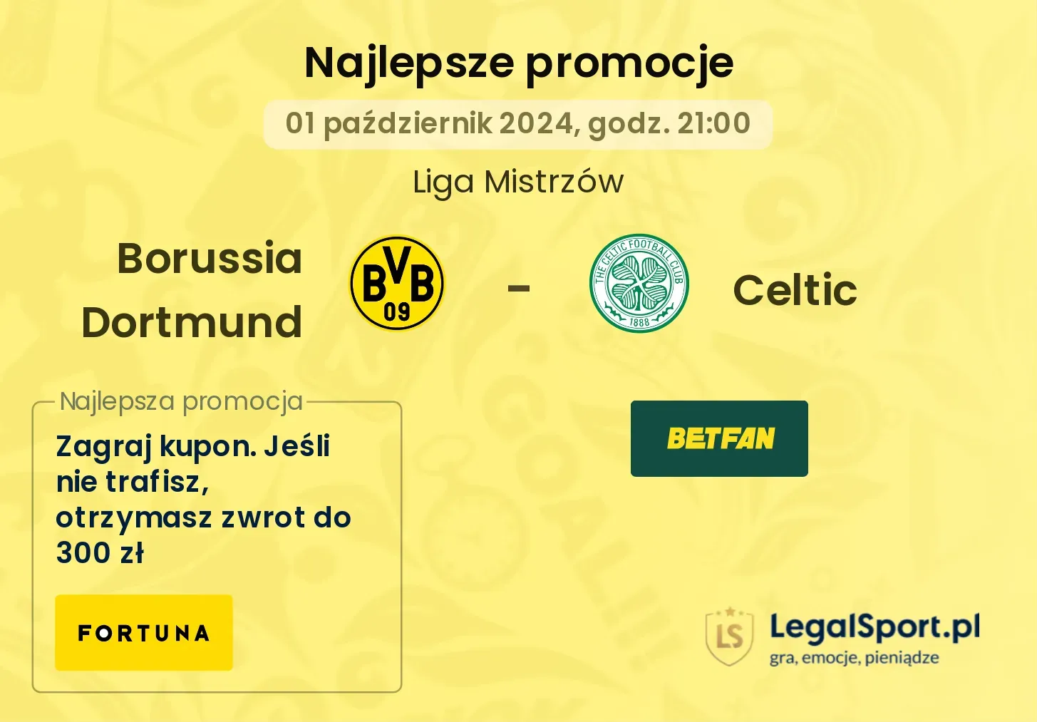 Borussia Dortmund - Celtic promocje bukmacherskie 01.10, 21:00