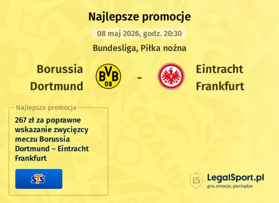 STS: 267 zł za wytypowanie zwycięzcy meczu Borussia Dortmund – Eintracht Frankfurt