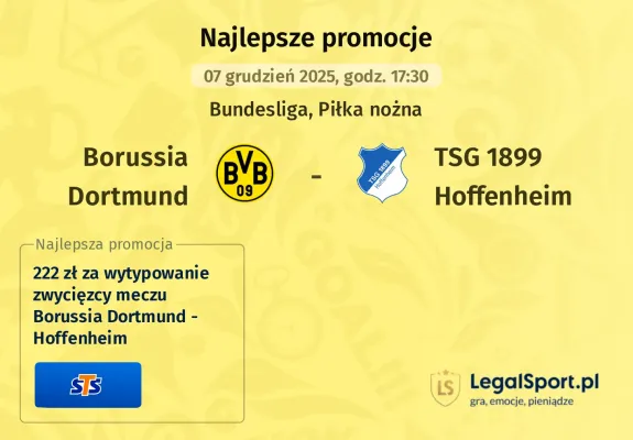 STS: 222 zł za wytypowanie zwycięzcy meczu Borussia Dortmund - Hoffenheim