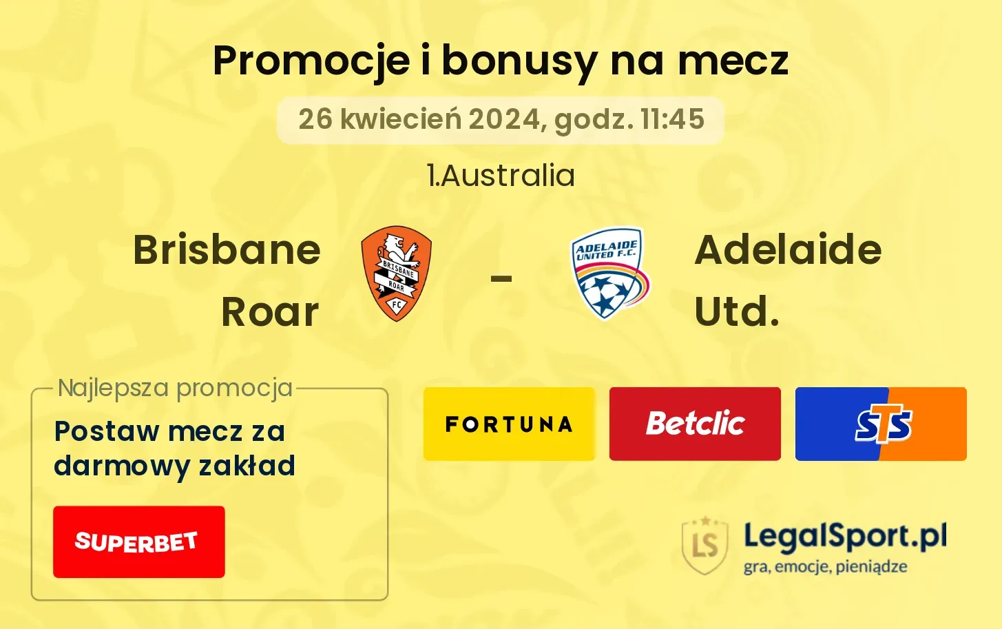 Brisbane Roar - Adelaide Utd. promocje bonusy na mecz