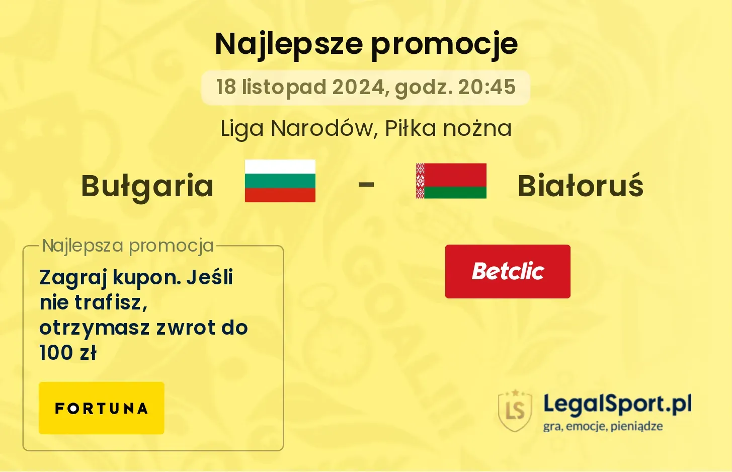 Bułgaria - Białoruś promocje bukmacherskie 18.11, 20:45