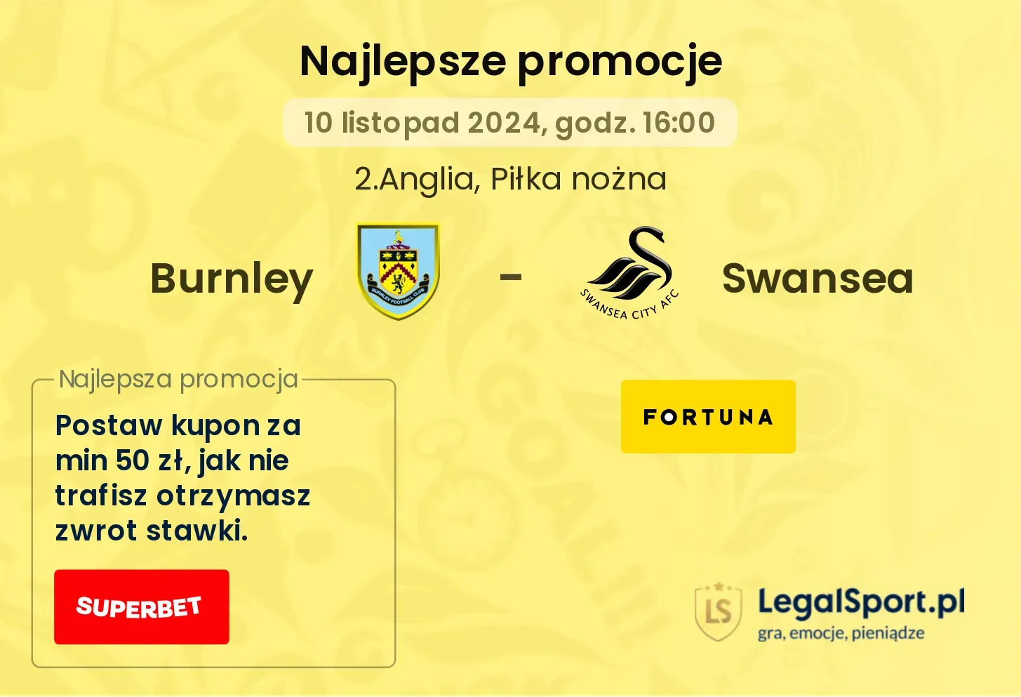 Burnley - Swansea promocje bukmacherskie 10.11, 16:00