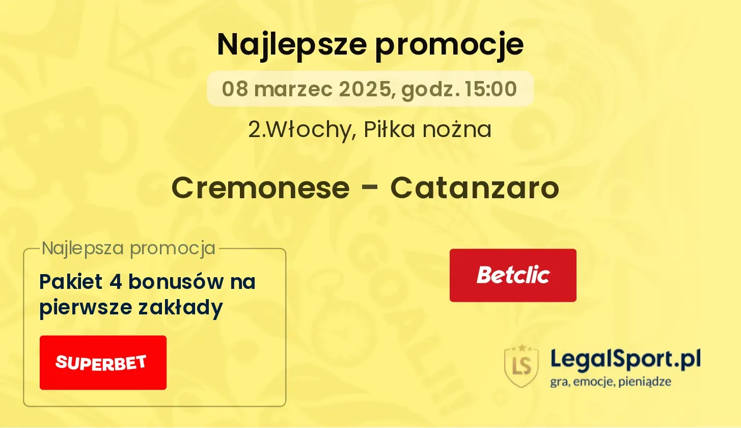 Cremonese - Catanzaro promocje u bukmacherów