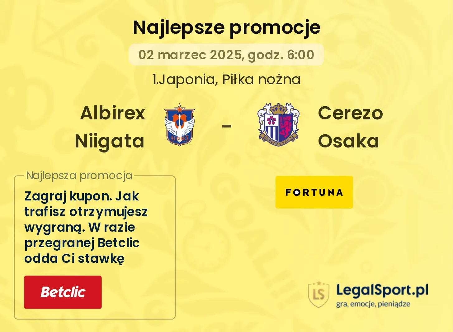 Albirex Niigata - Cerezo Osaka promocje bukmacherskie