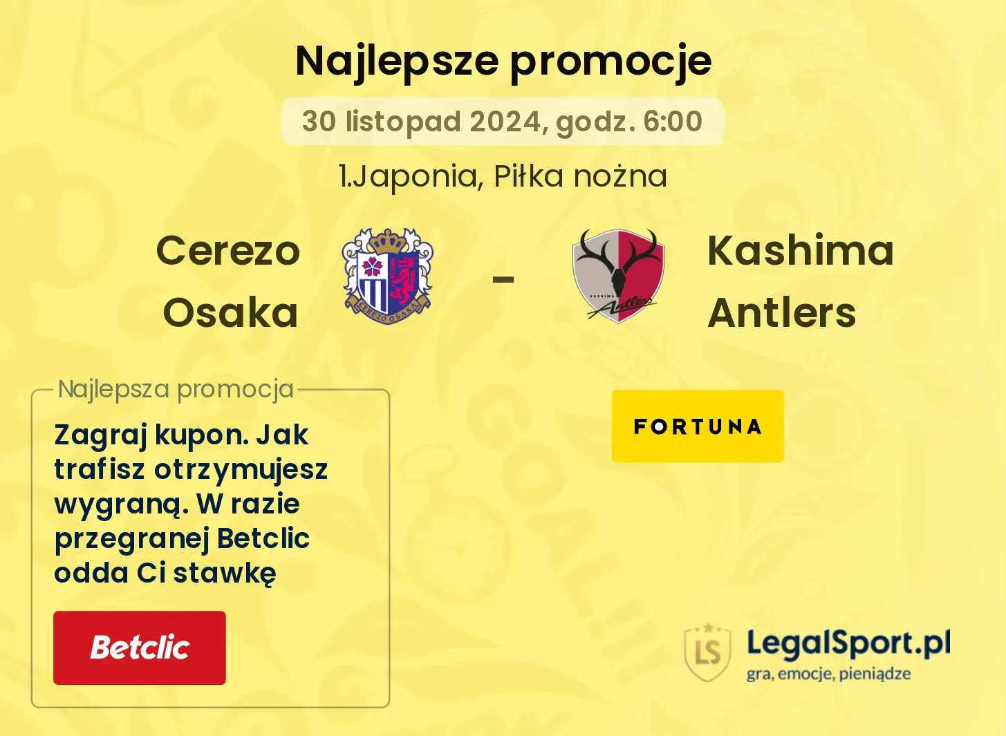 Cerezo Osaka - Kashima Antlers promocje bukmacherskie