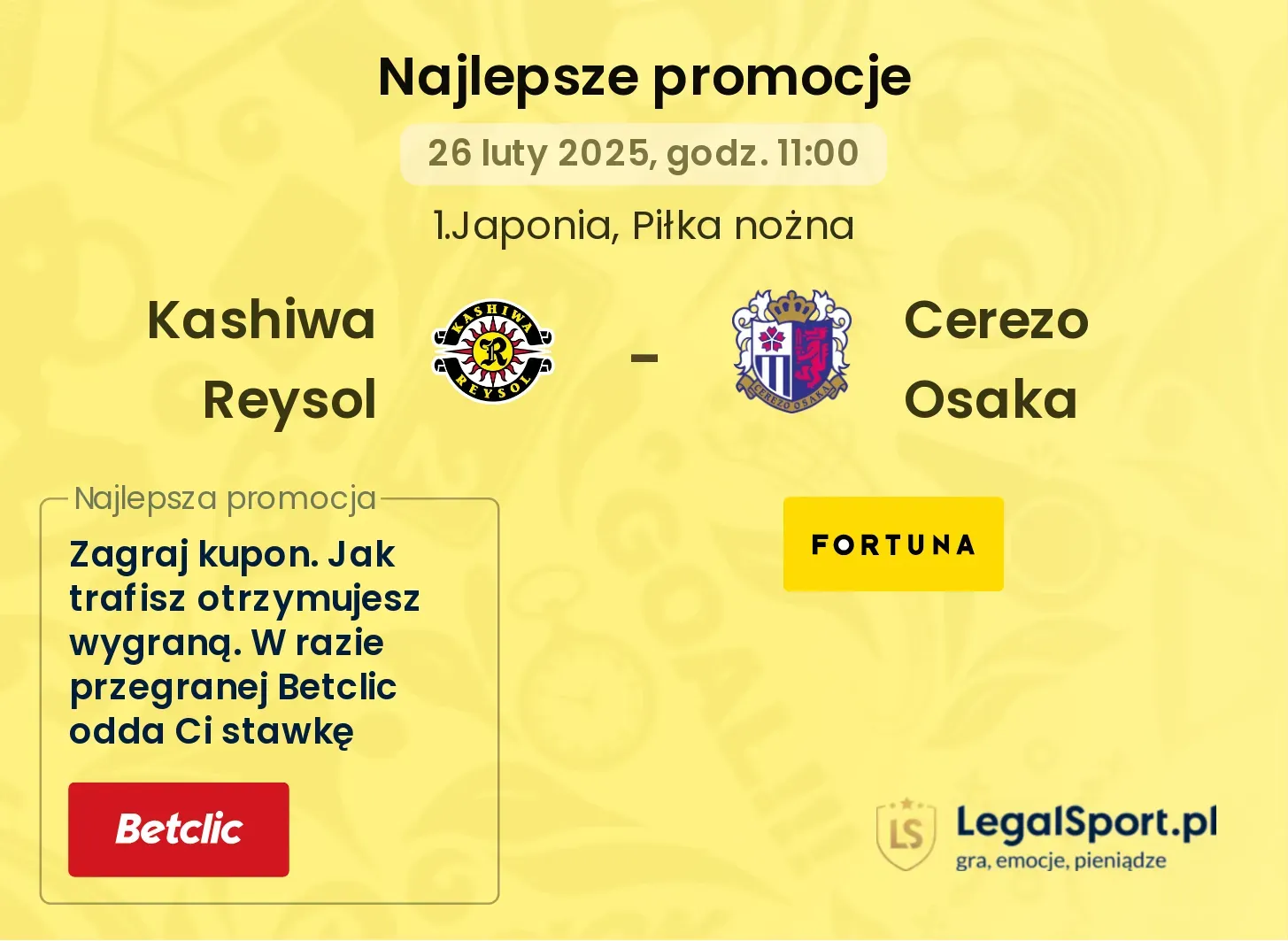 Kashiwa Reysol - Cerezo Osaka promocje bukmacherskie