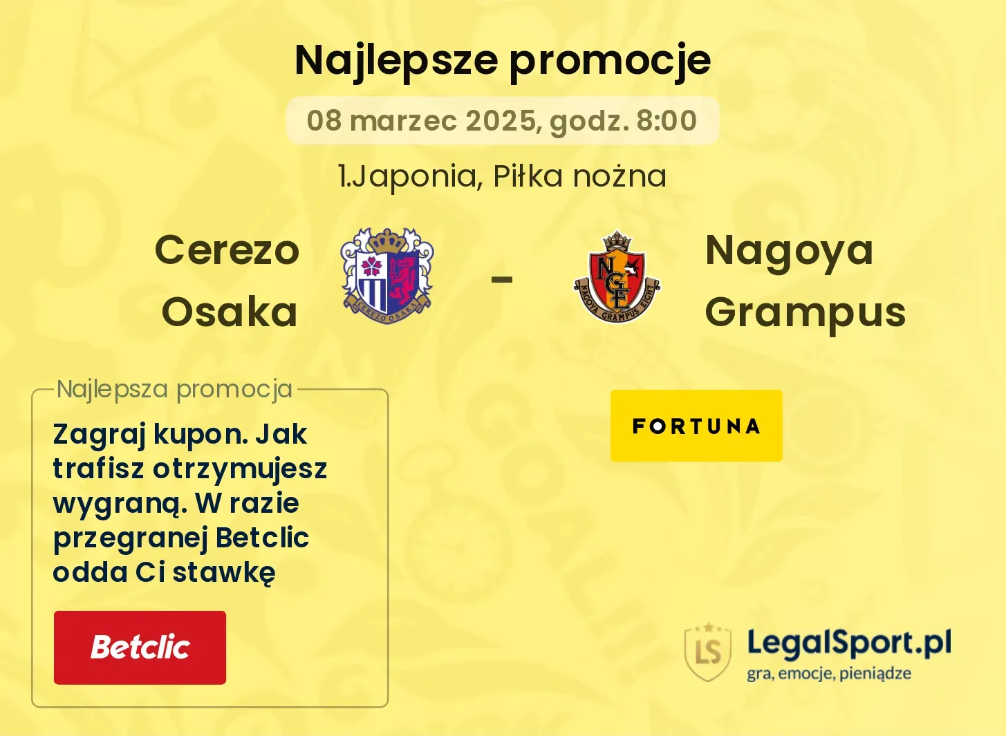 Cerezo Osaka - Nagoya Grampus promocje u bukmacherów
