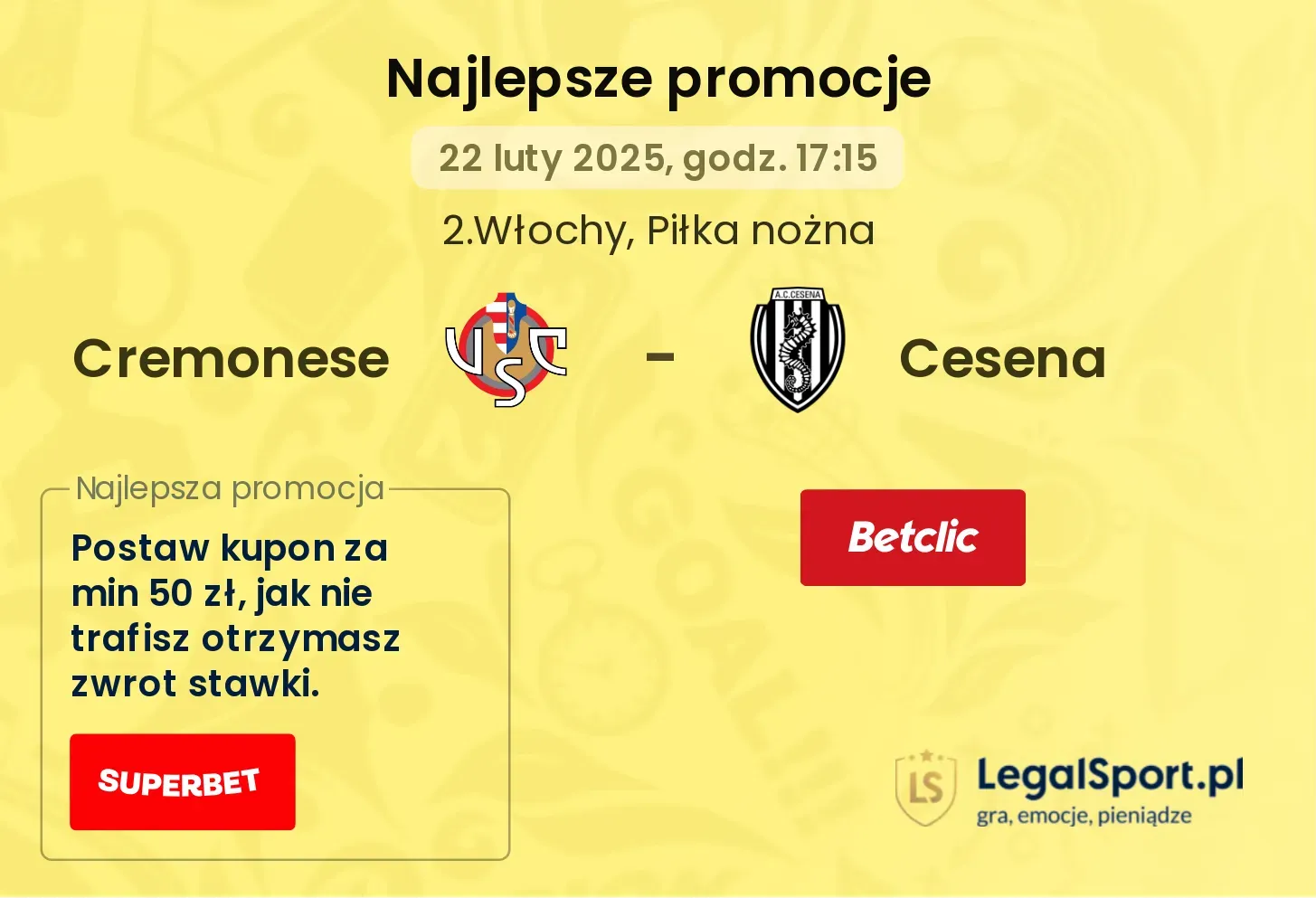 Cremonese - Cesena promocje u bukmacherów