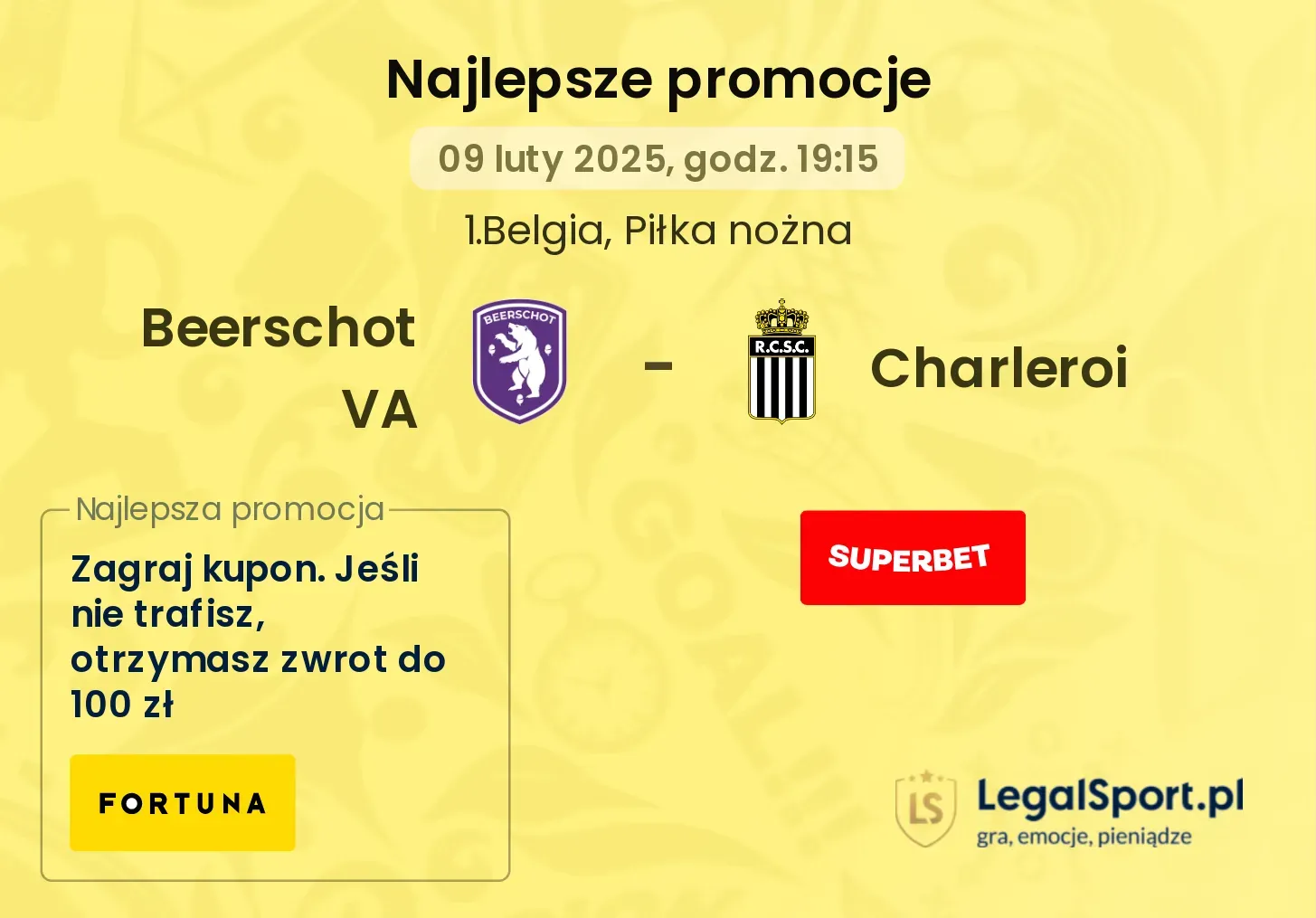 Beerschot VA - Charleroi promocje bukmacherskie