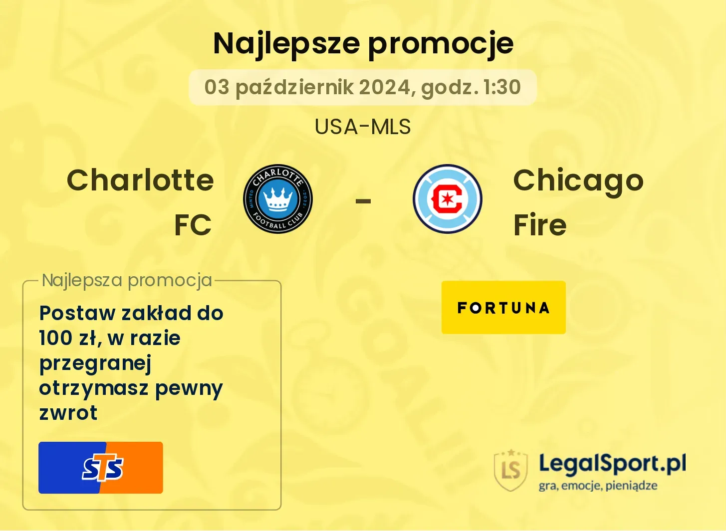 Charlotte FC - Chicago Fire promocje u bukmacherów 03.10, 01:30