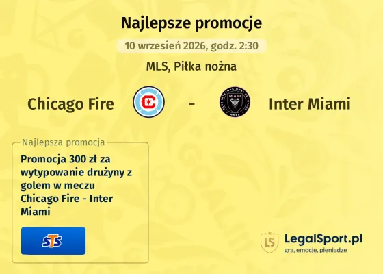 Promocja STS: 300 zł za wytypowanie drużyny z golem w meczu Chicago Fire - Inter Miami