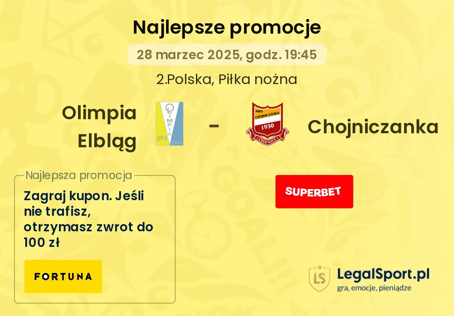 Olimpia Elbląg - Chojniczanka promocje bukmacherskie