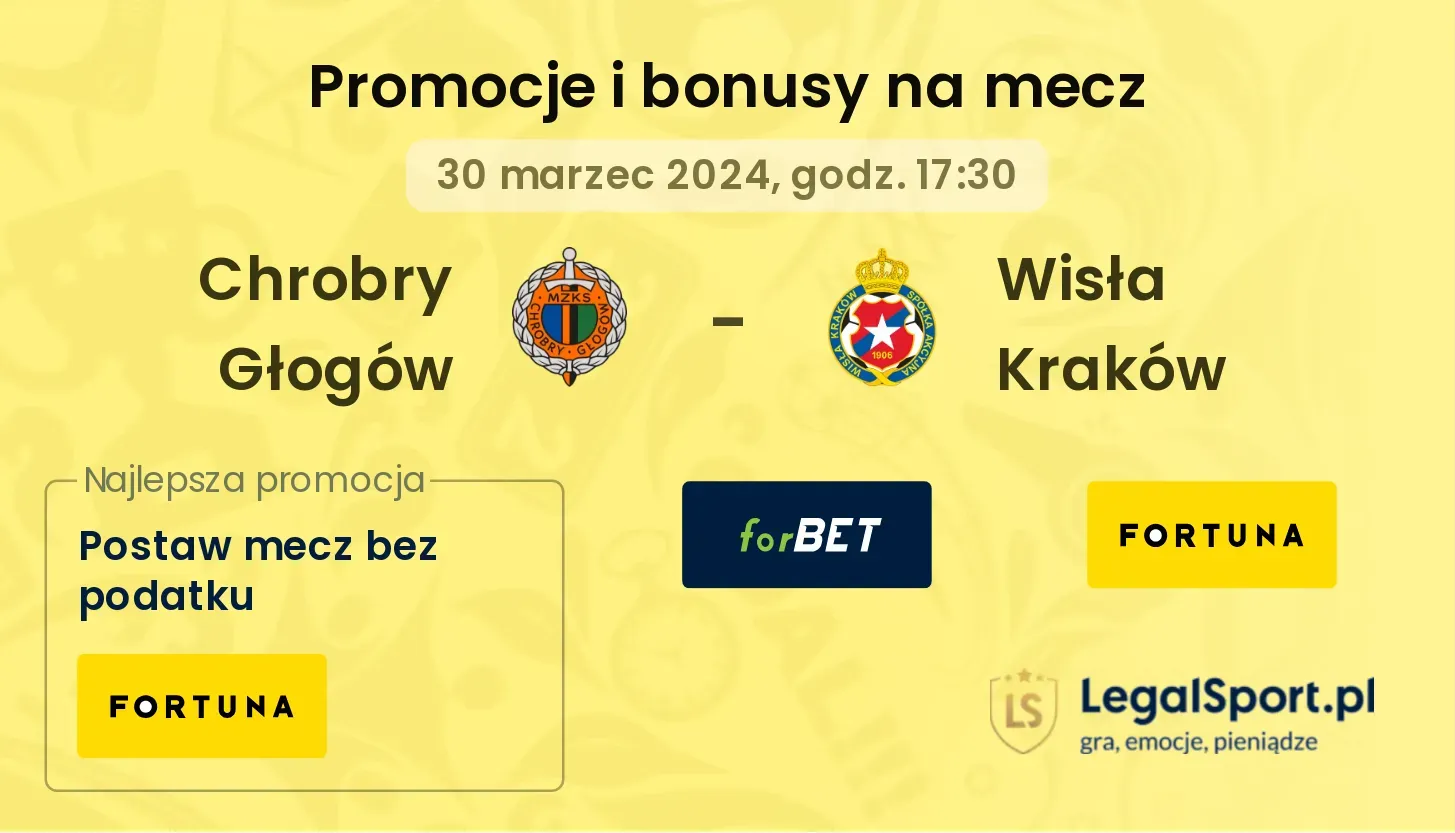 Chrobry Głogów - Wisła Kraków promocje bonusy na mecz