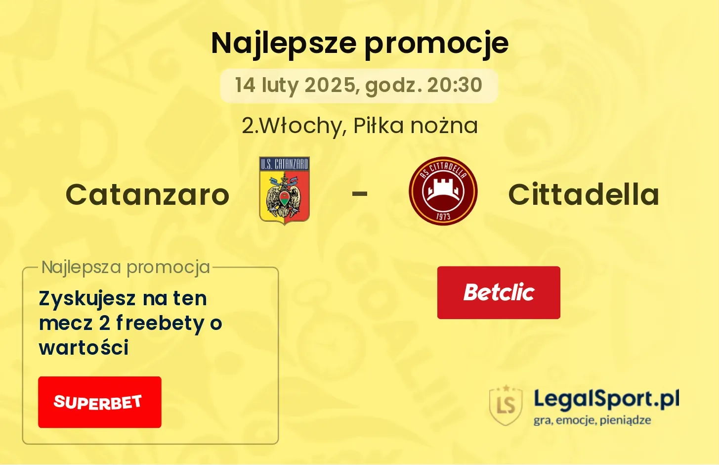 Catanzaro - Cittadella promocje bukmacherskie
