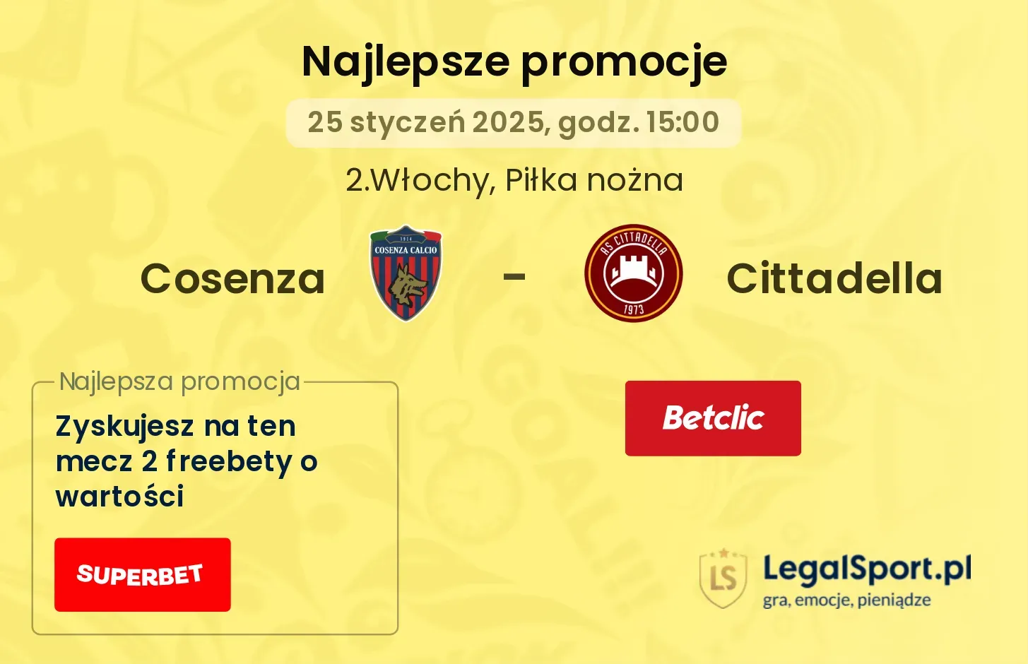 Cosenza - Cittadella promocje bukmacherskie