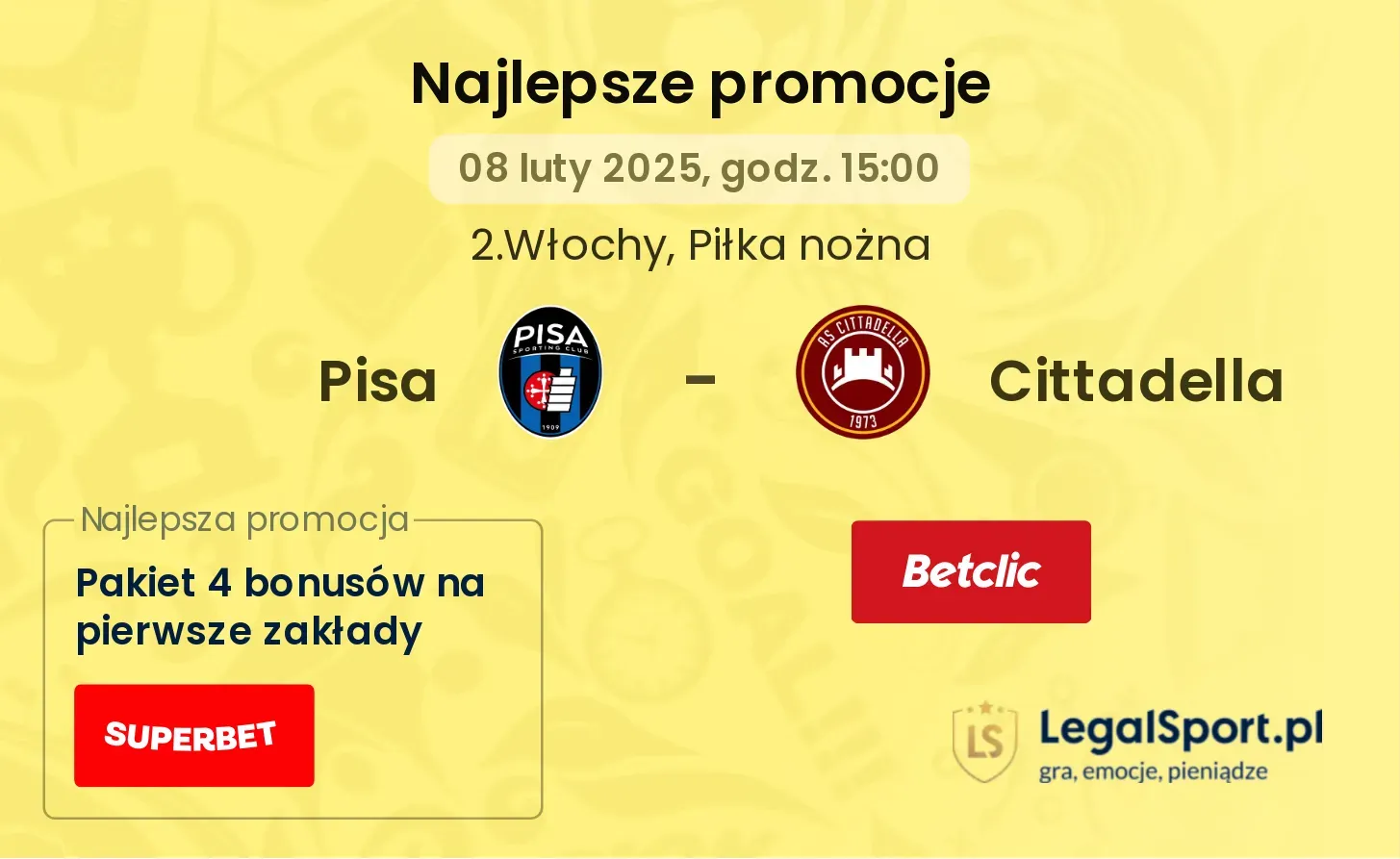 Pisa - Cittadella promocje u bukmacherów