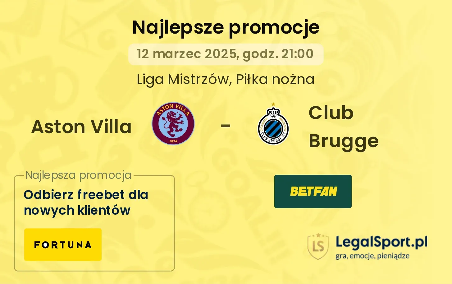 Aston Villa - Club Brugge promocje u bukmacherów