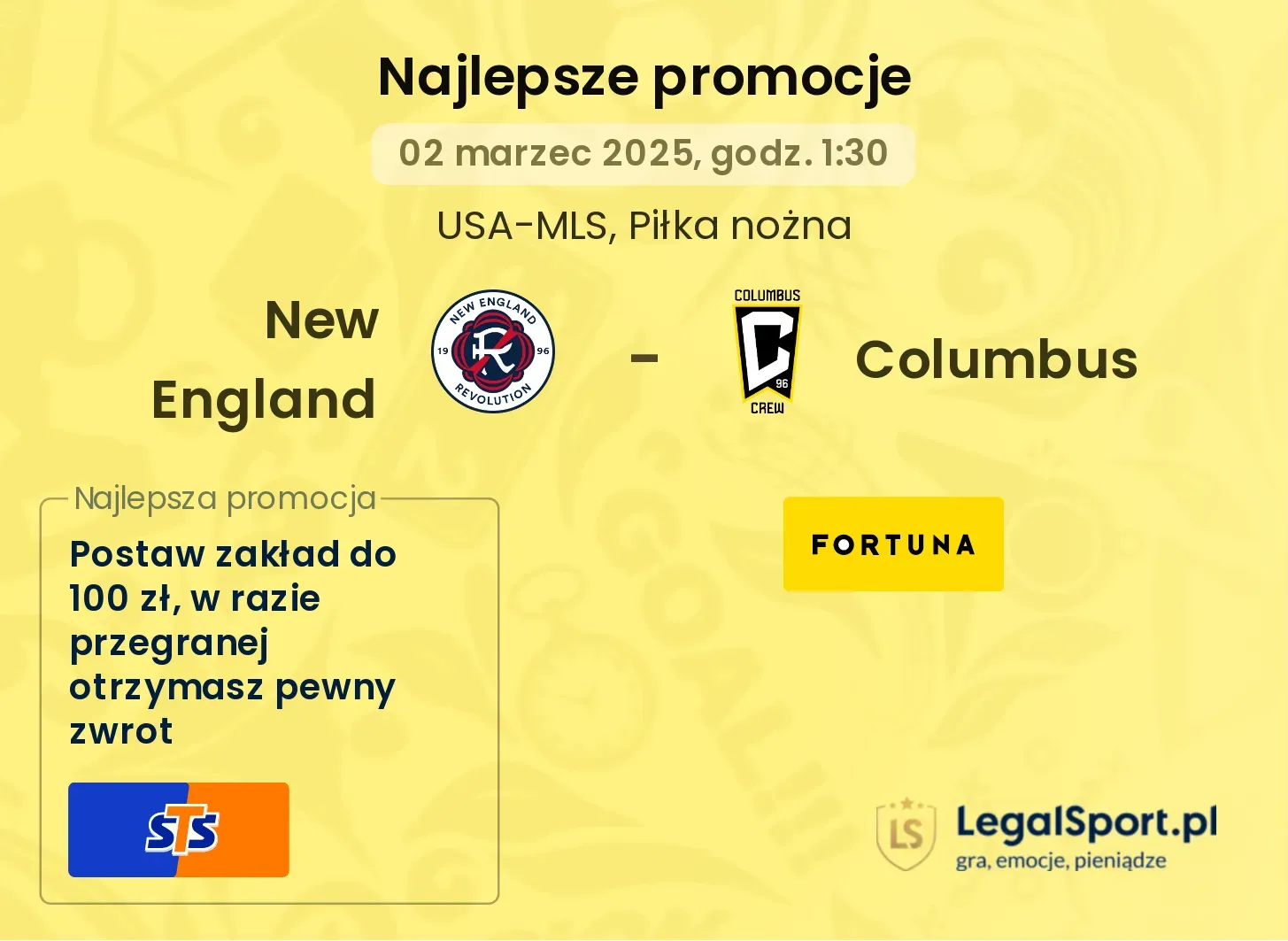 New England - Columbus promocje u bukmacherów