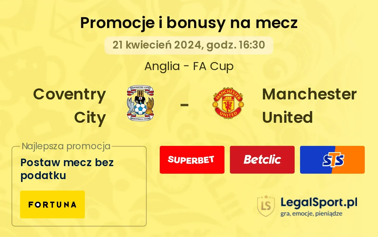 Coventry City - Manchester United bonusy i promocje (21.04, 16:30)
