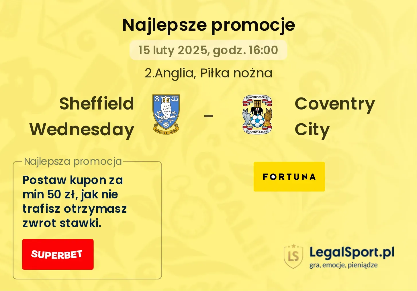 Sheffield Wednesday - Coventry City promocje u bukmacherów