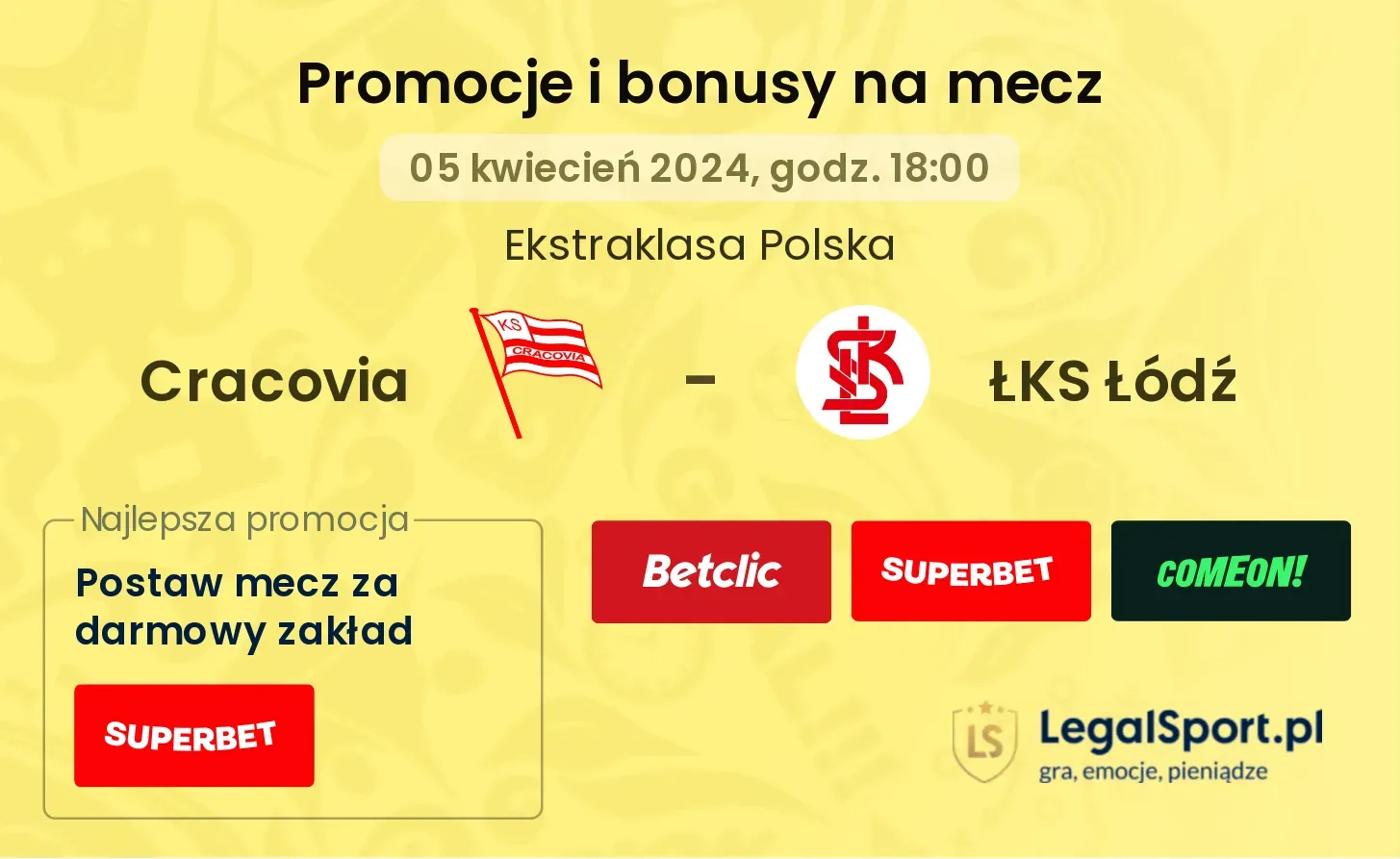 Cracovia - ŁKS Łódź promocje bonusy na mecz