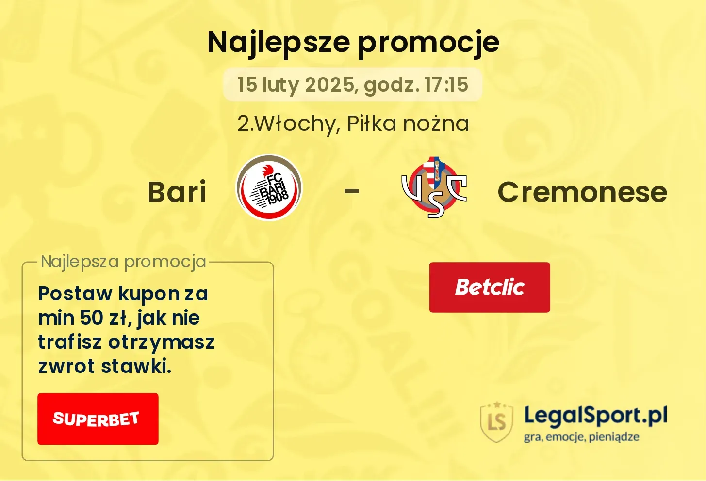 Bari - Cremonese promocje u bukmacherów