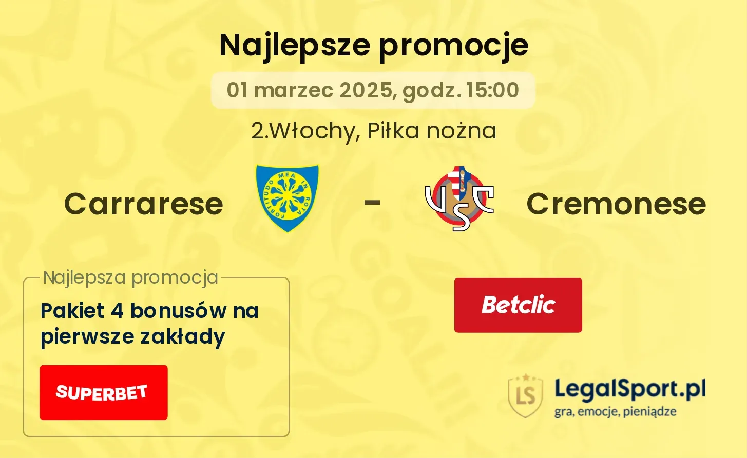 Carrarese - Cremonese promocje u bukmacherów