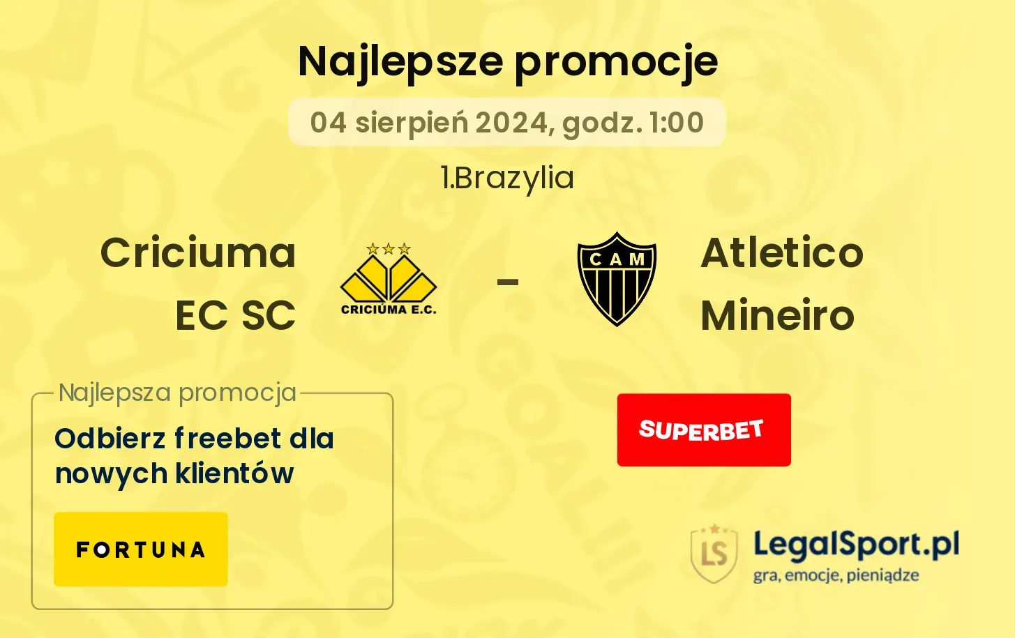 Criciuma EC SC - Atletico Mineiro promocje u bukmacherów (04.08, 01:00)