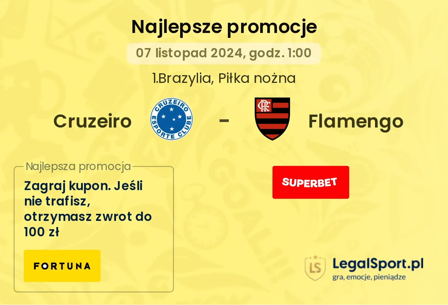 Cruzeiro - Flamengo promocje u bukmacherów 07.11, 01:00