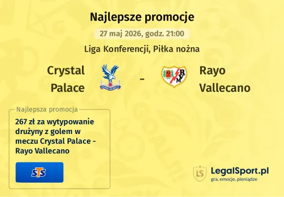 STS: 267 zł za wytypowanie drużyny z golem w meczu Crystal Palace - Rayo Vallecano