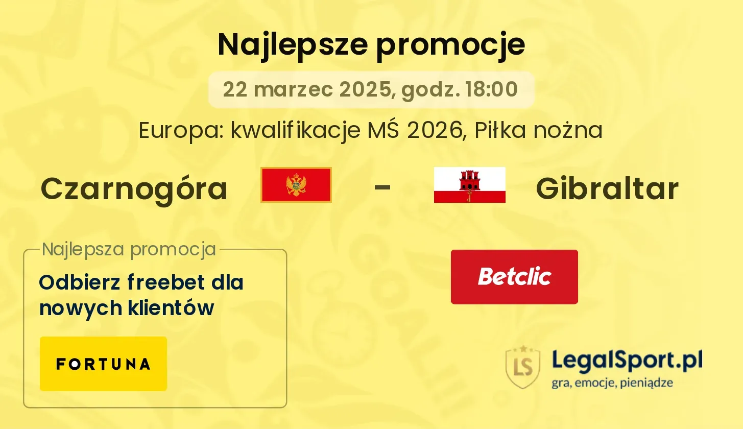 Czarnogóra - Gibraltar promocje bukmacherskie