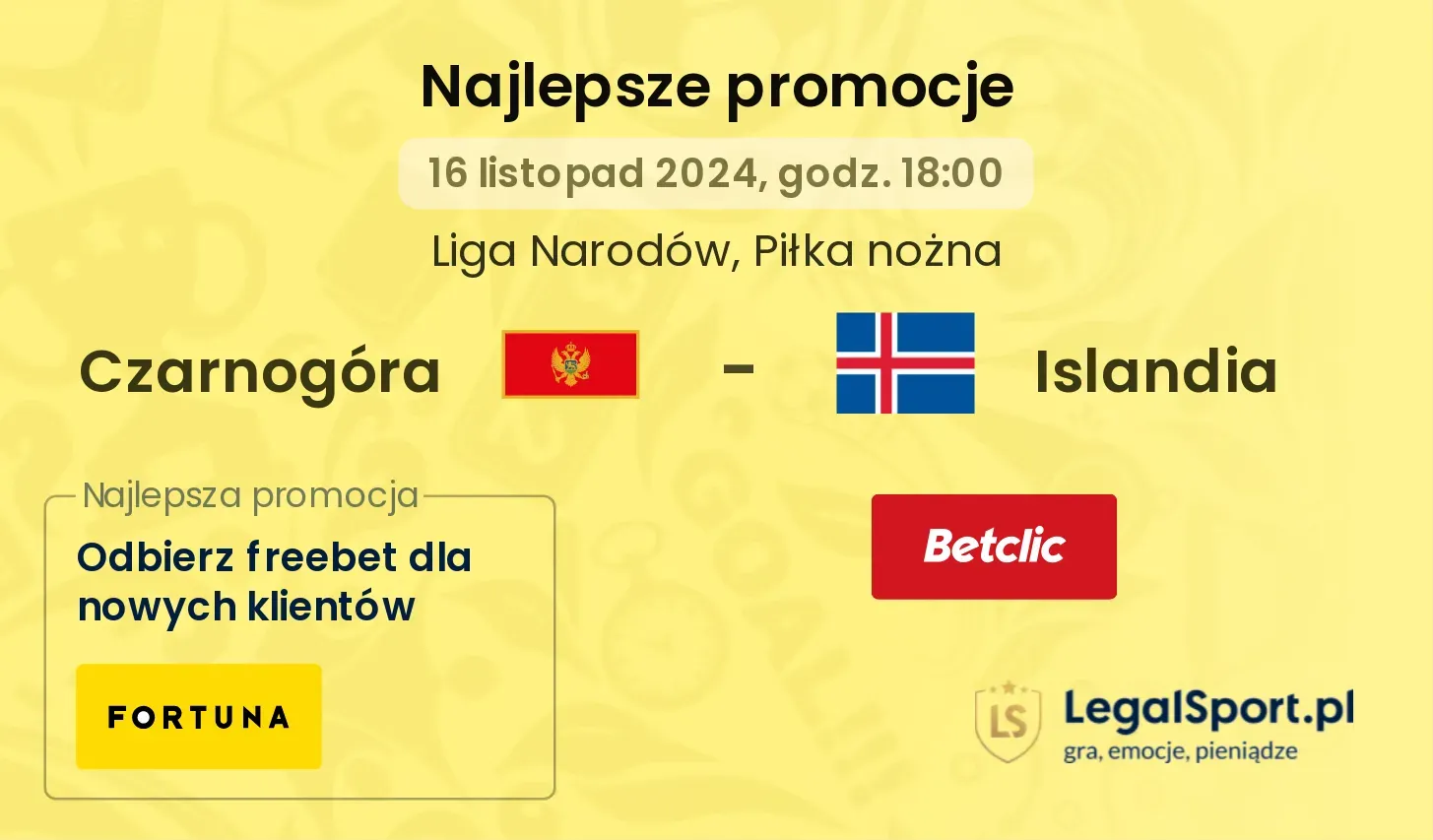 Czarnogóra - Islandia promocje u bukmacherów 16.11, 18:00