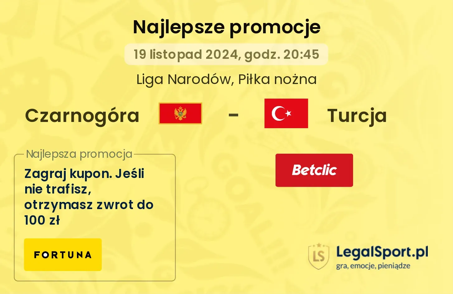 Czarnogóra - Turcja promocje u bukmacherów 19.11, 20:45