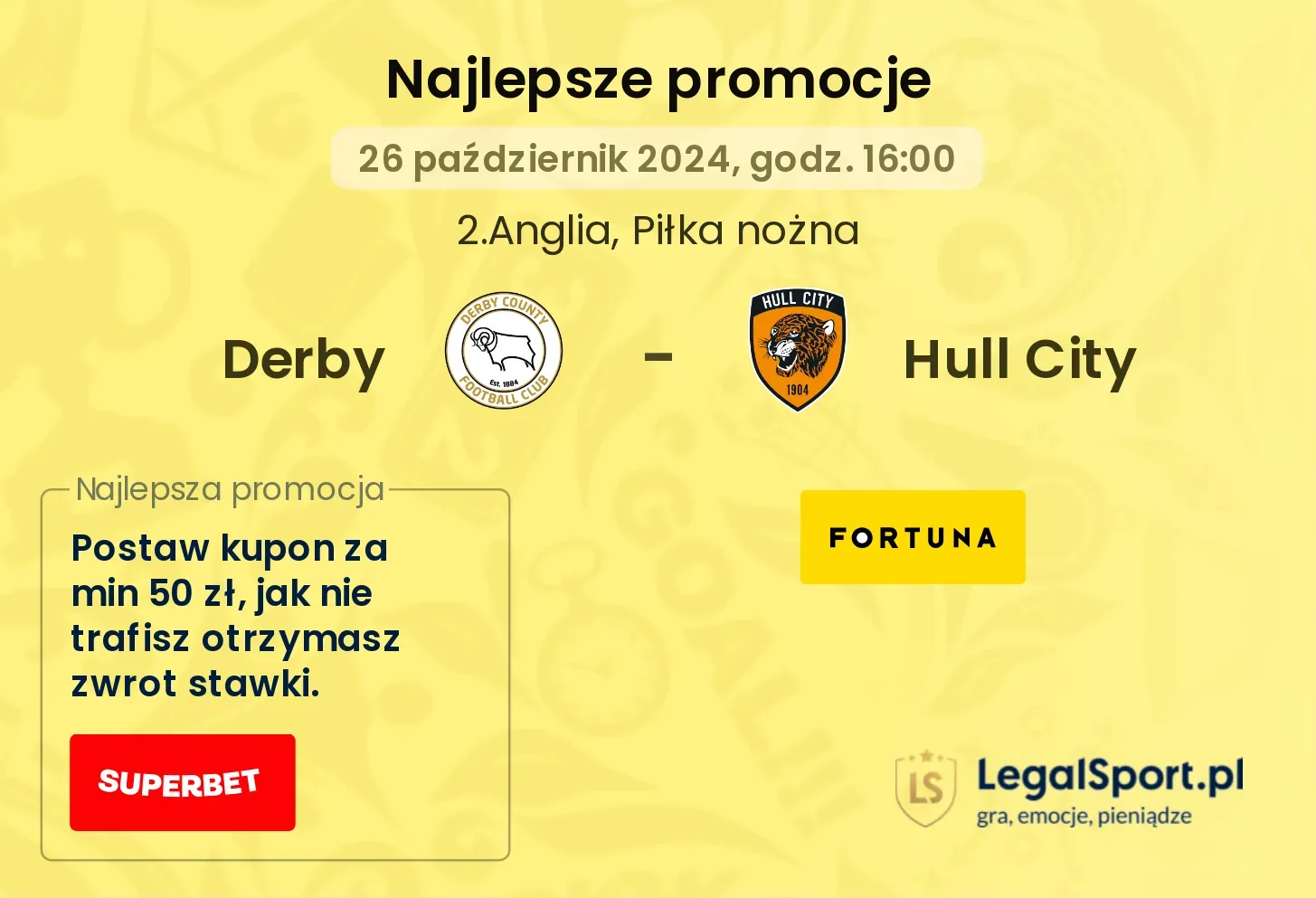 Derby - Hull City promocje bukmacherskie 26.10, 16:00