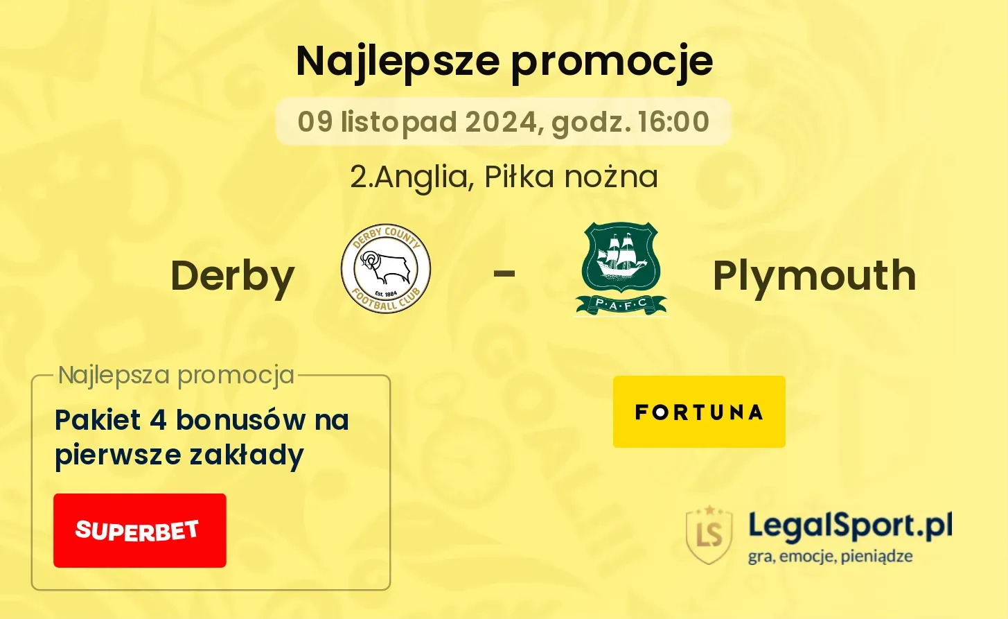 Derby - Plymouth promocje u bukmacherów 09.11, 16:00