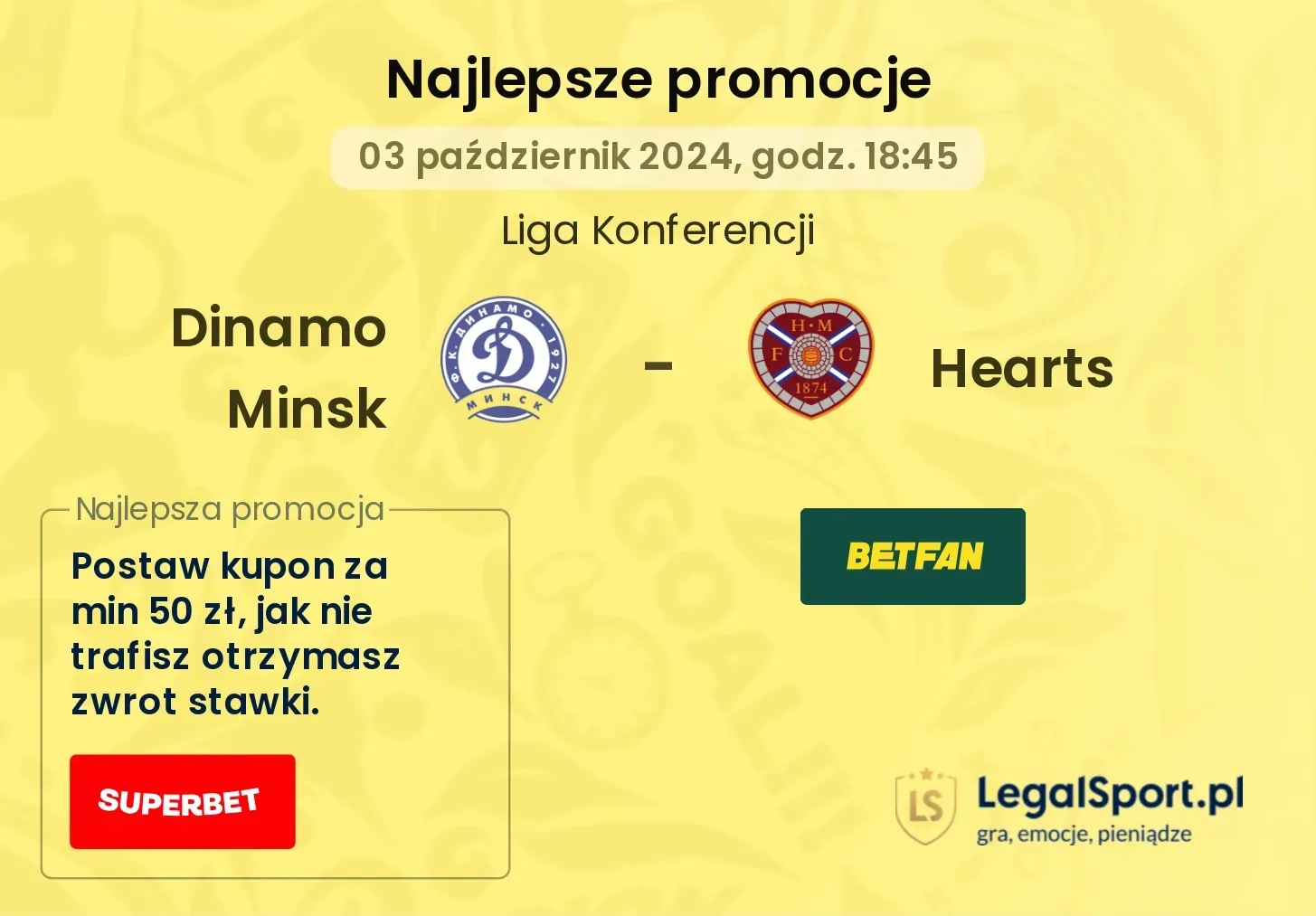 Dinamo Minsk - Hearts promocje bukmacherskie 03.10, 18:45