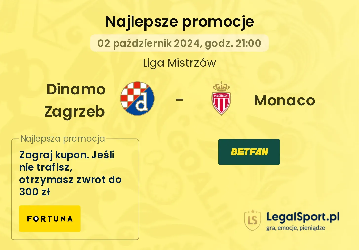Dinamo Zagrzeb - Monaco promocje bukmacherskie 02.10, 21:00