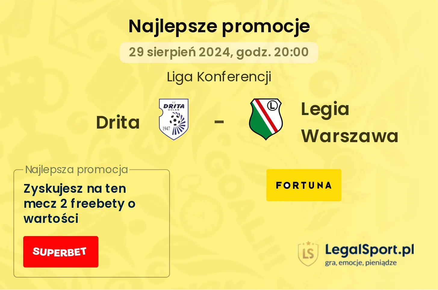Drita - Legia Warszawa promocje bukmacherskie 29.08, 20:00