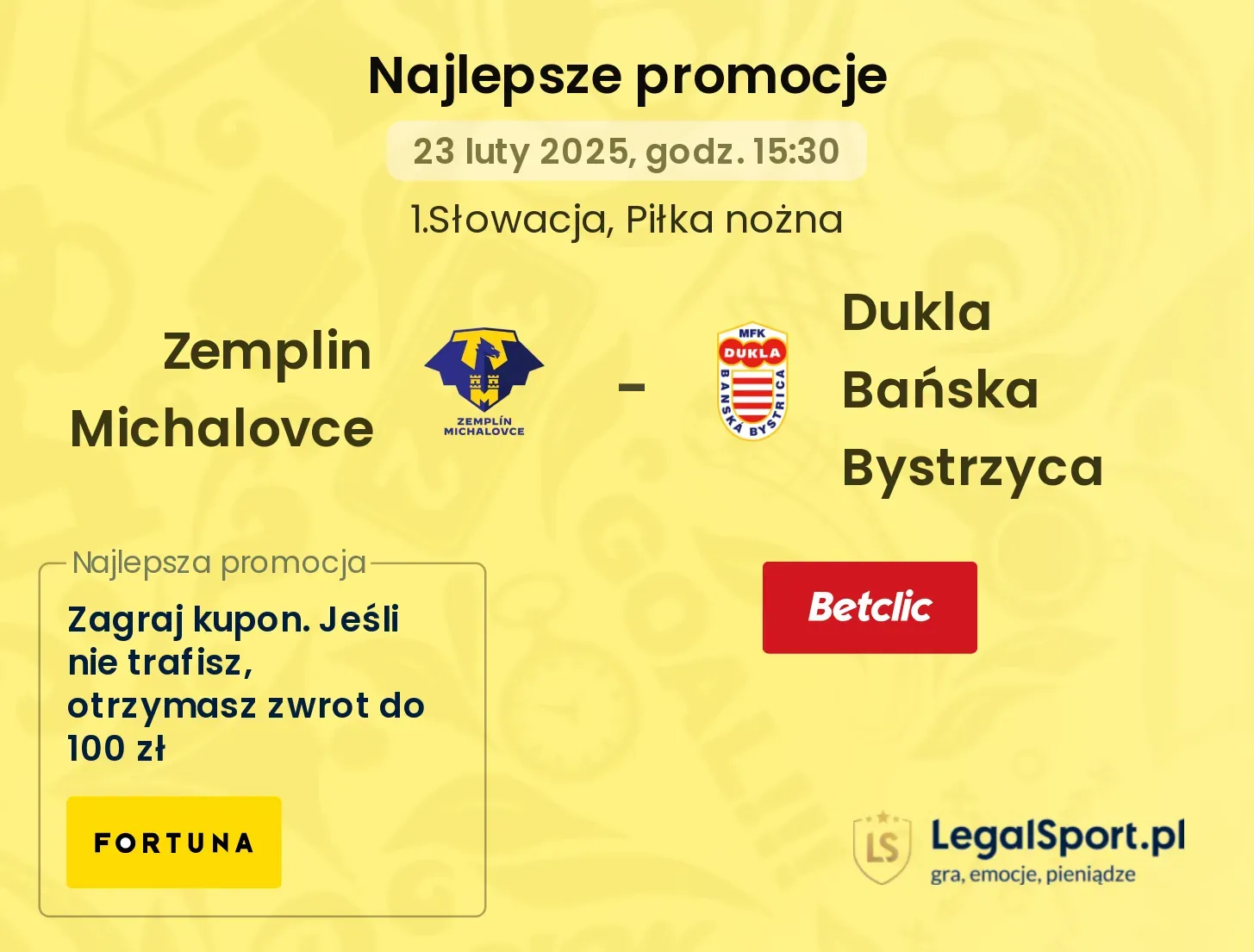 Zemplin Michalovce - Dukla Bańska Bystrzyca promocje u bukmacherów