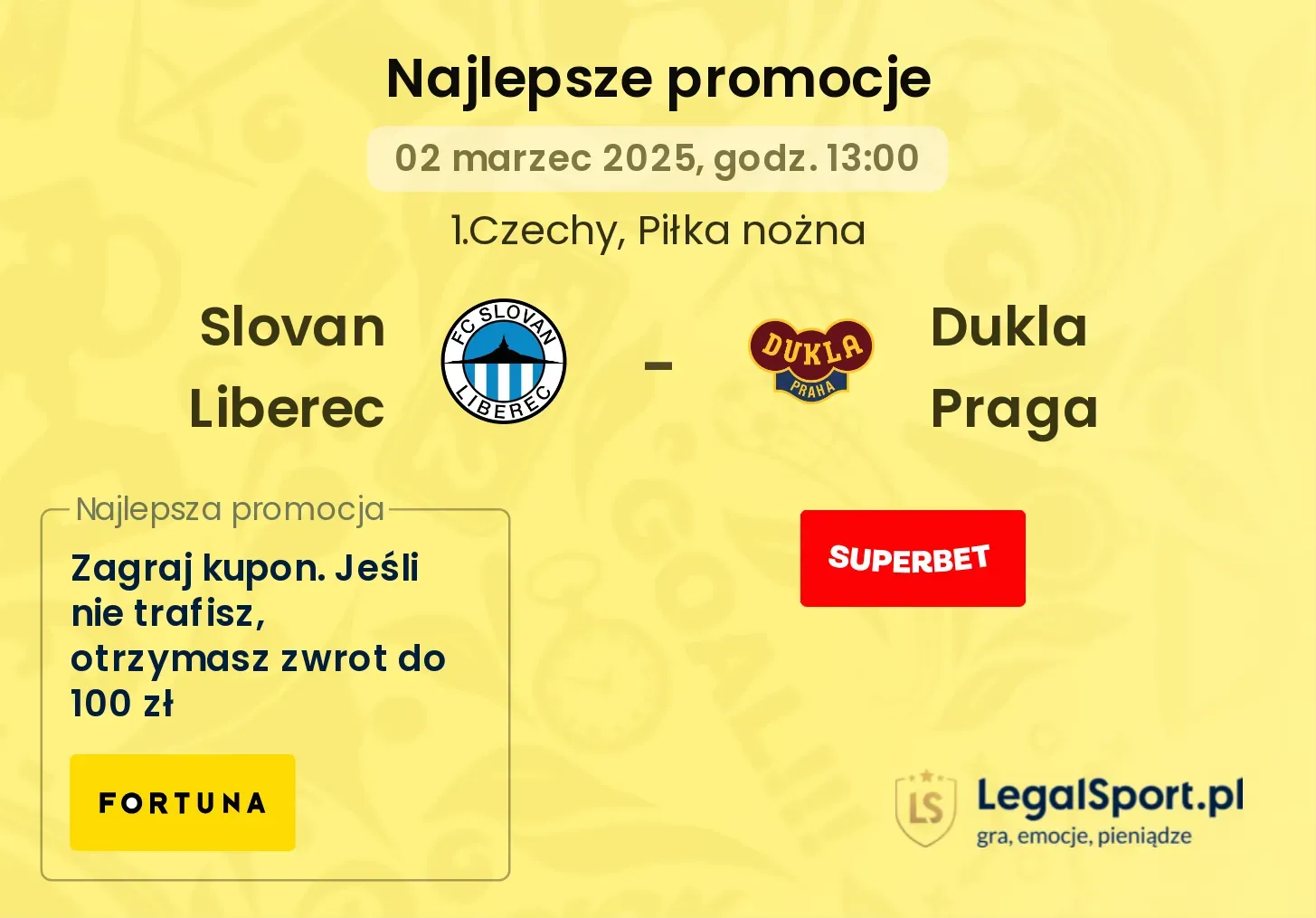 Slovan Liberec - Dukla Praga promocje bukmacherskie